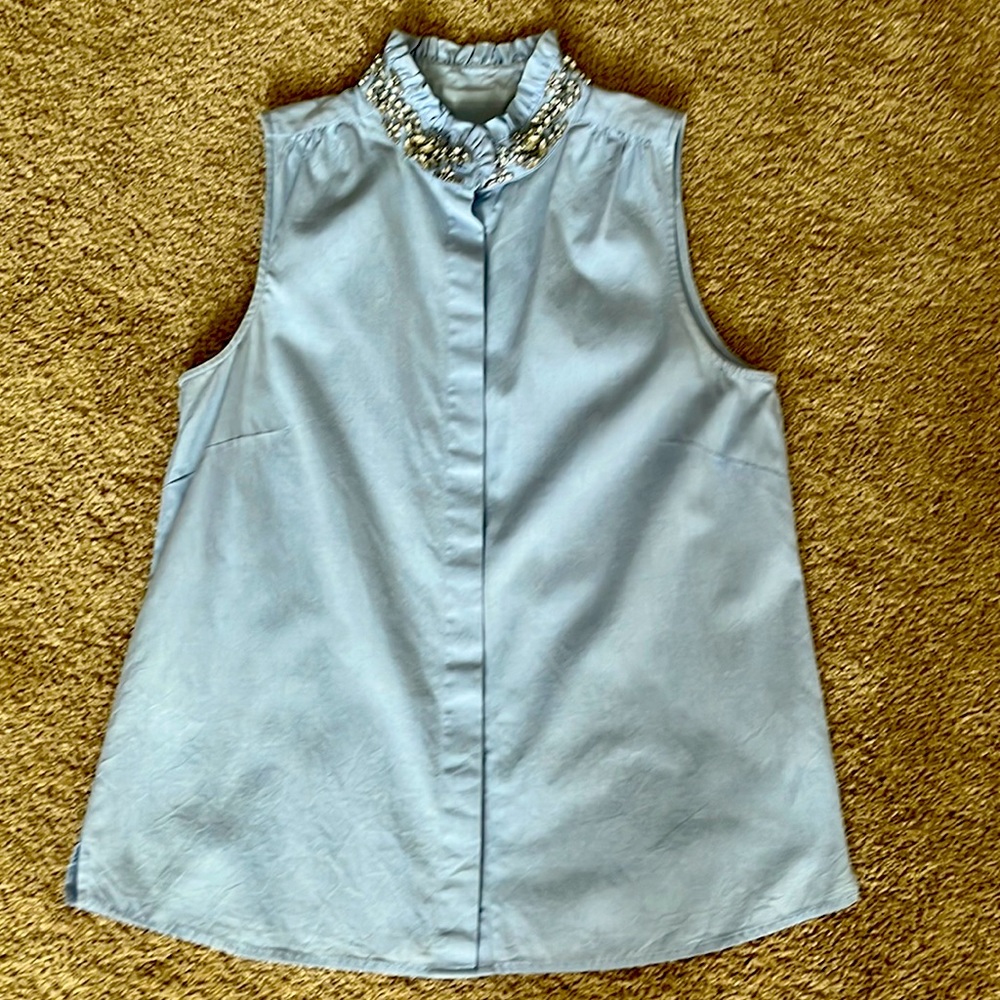 Classic J.Crew embellished collar light blue Oxford sleeveless blouse size 4